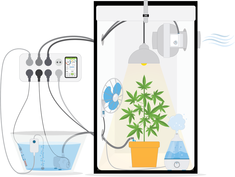 Antheia system overview — device connected to growing box
